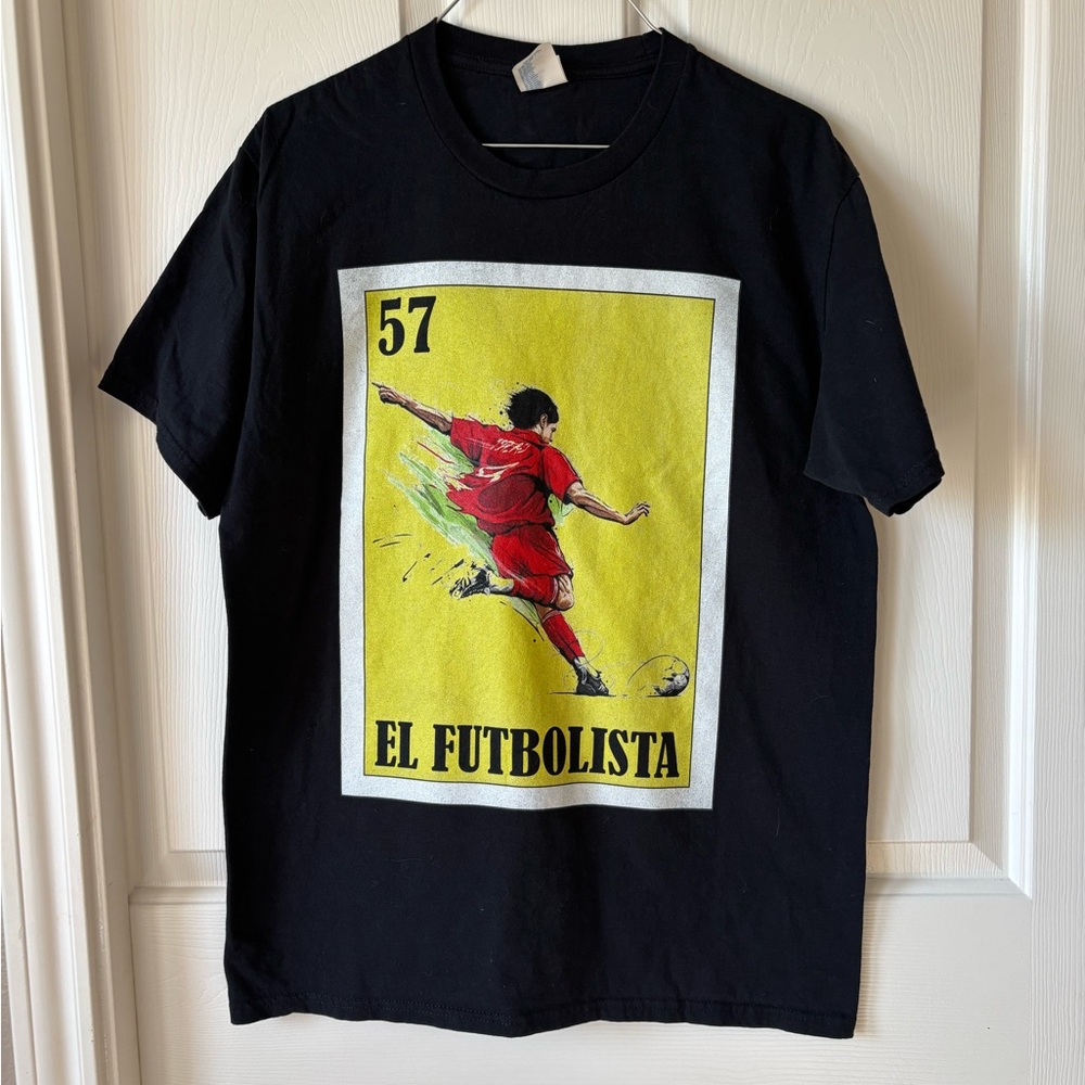 Black El Futbolista Graphic T-Shirt - Adult Medium